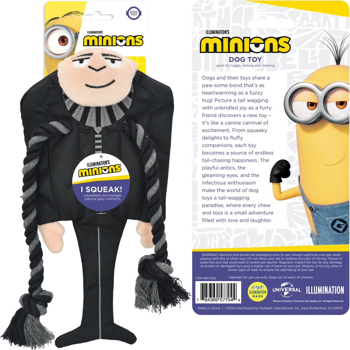 Multipet Minions® Gru with Rope Scarf Plush Dog Toy - 11.5
