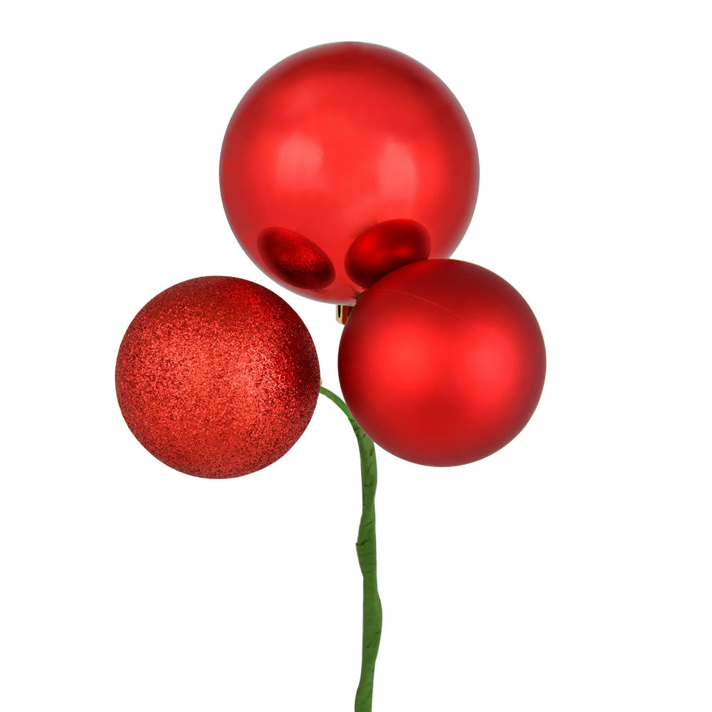 Vickerman 18" Ball Ornament Christmas Pick, 4 per Bag, Red
