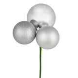 Vickerman 18" Ball Ornament Christmas Pick, 4 per Bag, Silver