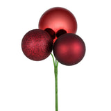 Vickerman 18" Ball Ornament Christmas Pick, 4 per Bag, Wine
