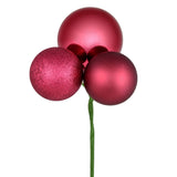 Vickerman 18" Ball Ornament Christmas Pick, 4 per Bag, Berry Red