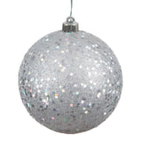 Vickerman Silver Ball Ornament, 4", Sequin, 6 per Bag