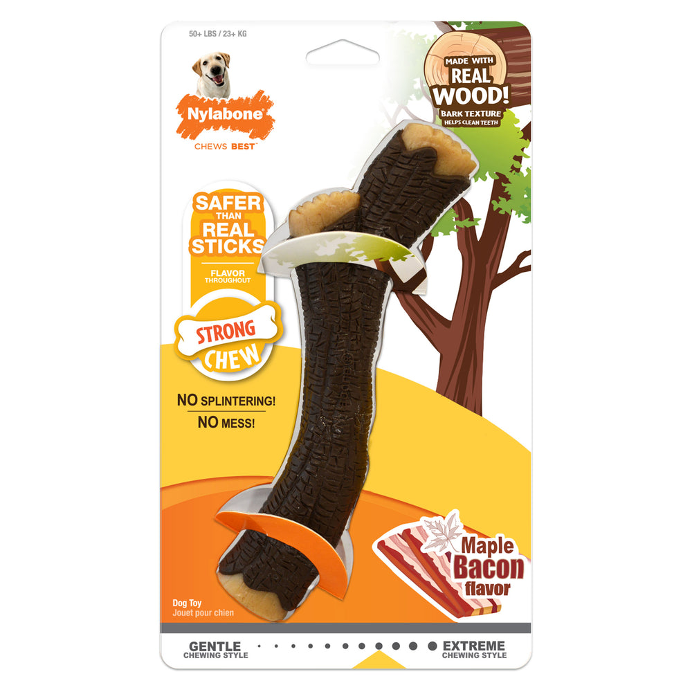 Nylabone Strong Chew Real Wood Stick Dog Chew Toy Maple Bacon - Souper