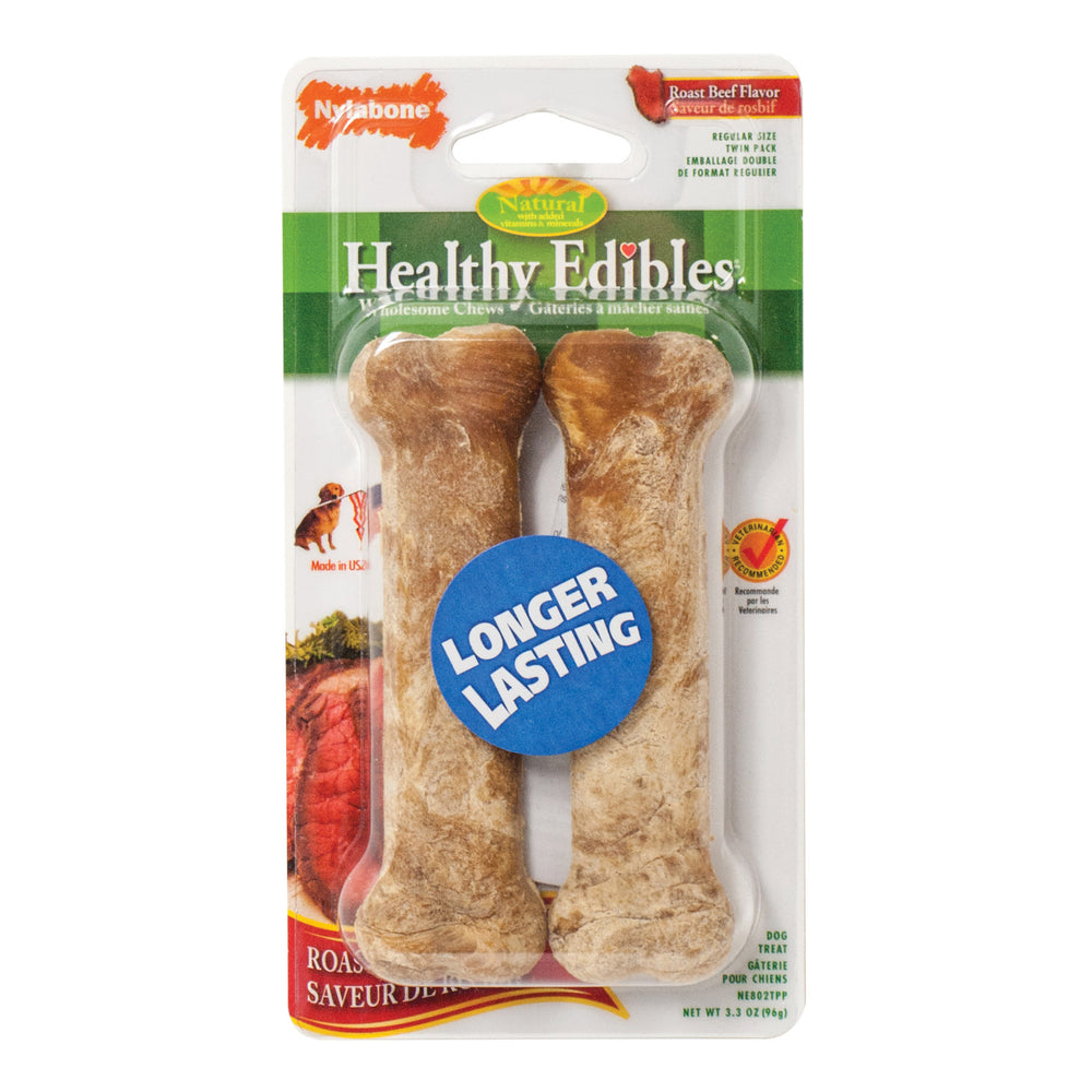 Nylabone Healthy Edibles Longer Lasting Dog Treats - Beef / Regular, 2 count