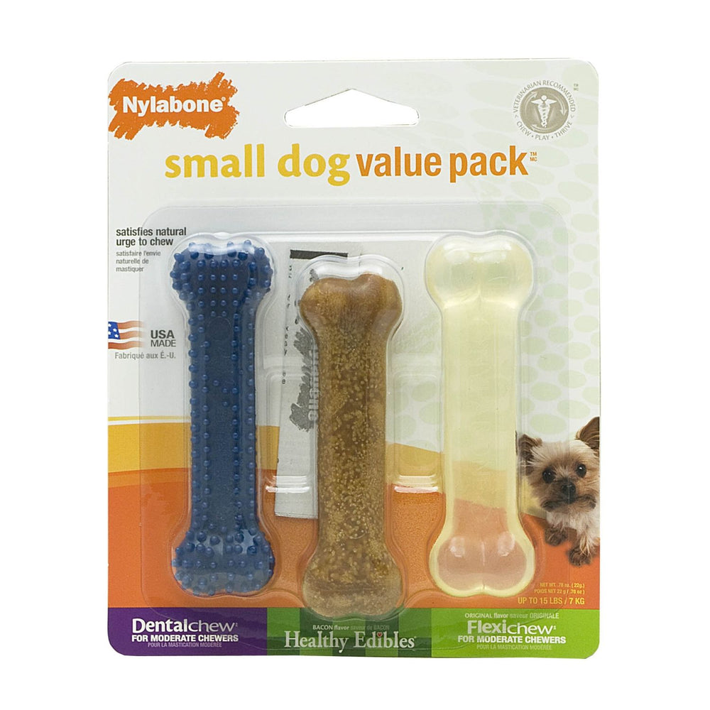 Nylabone Dog Chew Toy Value Pack - Small / Blue / Brown / Yellow