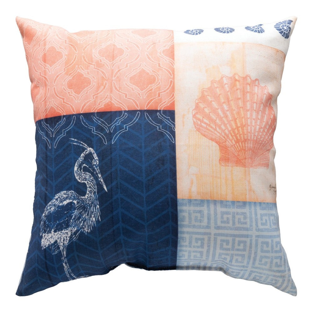 Nautical Wonder Navy & Coral With Heron Climaweave Throw Pillow 18" x 18" By Jennifer Pugh
