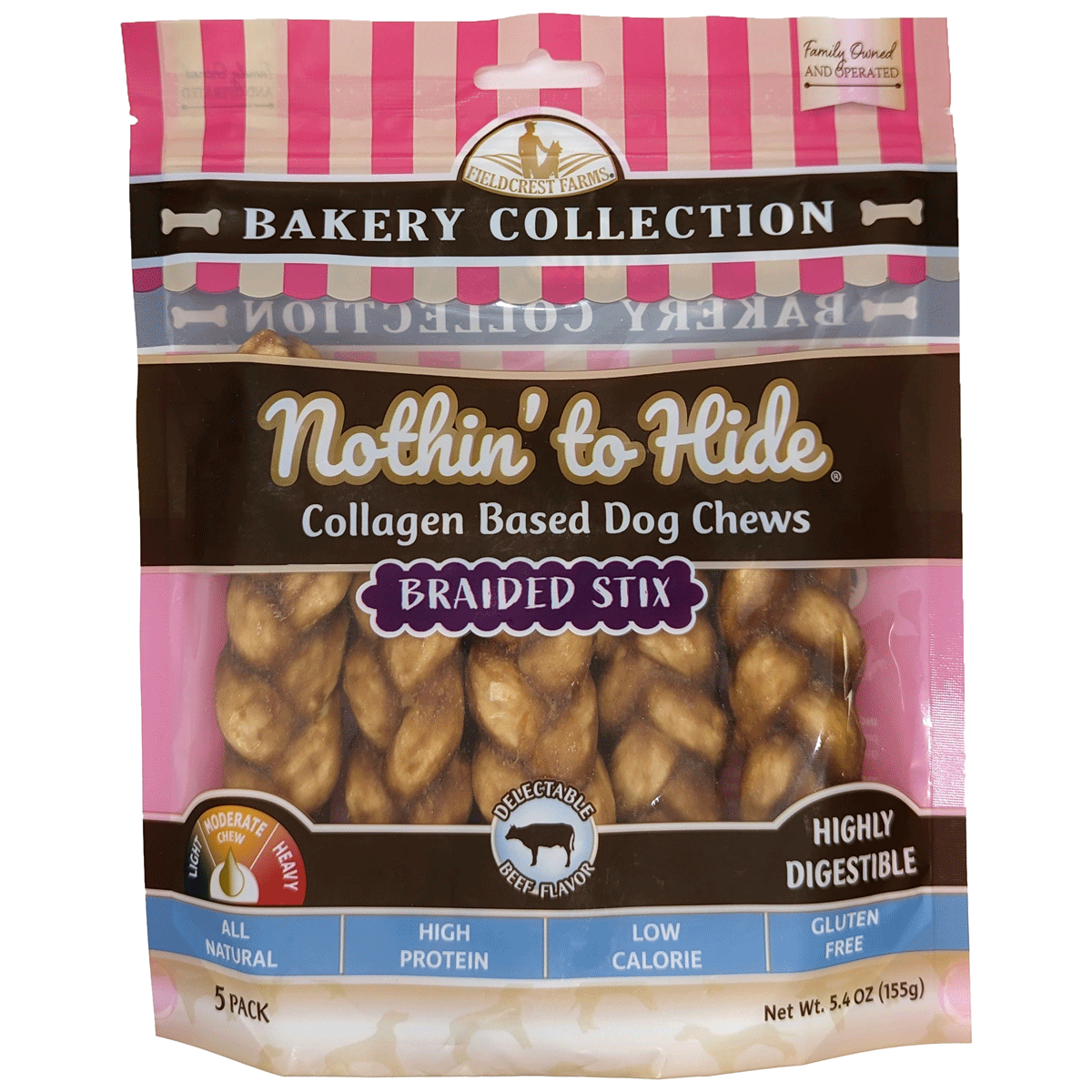 Nothin' To Hide Bakery Beef Braided Stick Dog Treats (3 Sizes Available)