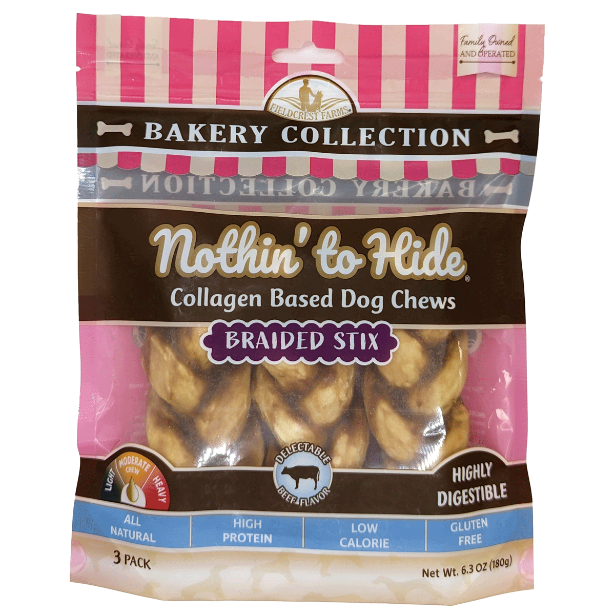 Nothin' To Hide Bakery Beef Braided Stick Dog Treats (3 Sizes Available)