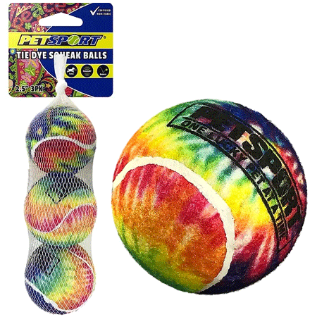 PetSport Tie Dye Squeak Tennis Ball Dog Toys 3-Pack