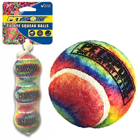PetSport Tie Dye Squeak Tennis Ball Dog Toys 3-Pack (2 Sizes Available)