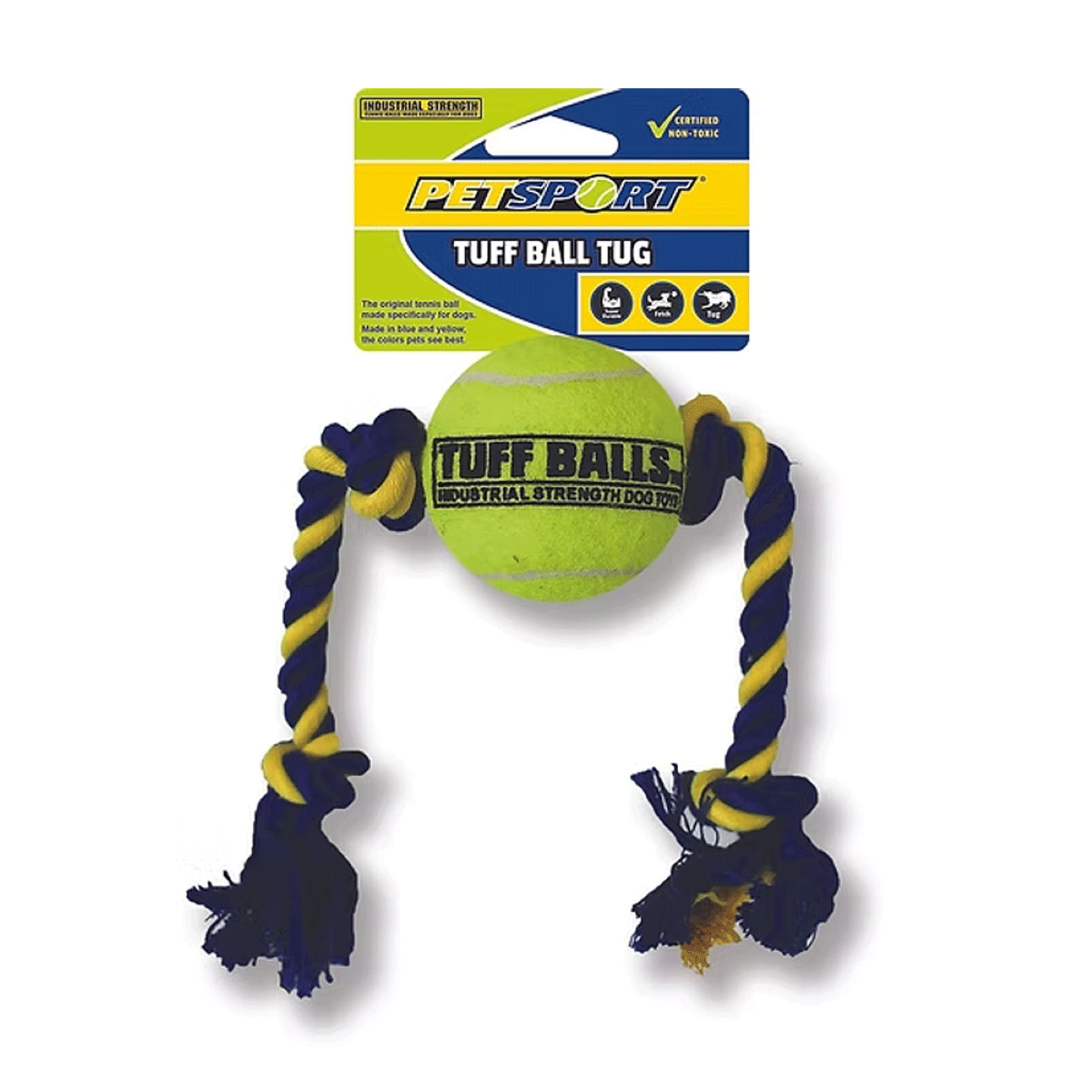 PetSport Tuff Ball Tug Rope Dog Toy, Durable Fetch & Tug (Multiple Sizes)