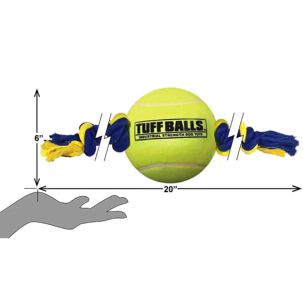 PetSport Tuff Ball Tug Rope Dog Toy, Durable Fetch & Tug (Multiple Sizes)
