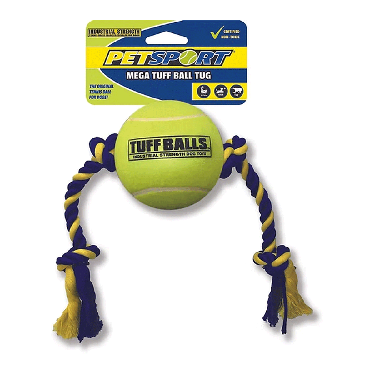 PetSport Tuff Ball Tug Rope Dog Toy, Durable Fetch & Tug (Multiple Sizes)