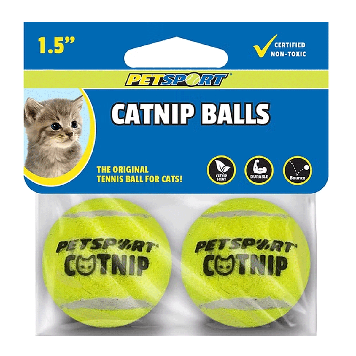 PetSport Catnip Tennis Balls Cat Toy, 2-Pack, 1.5