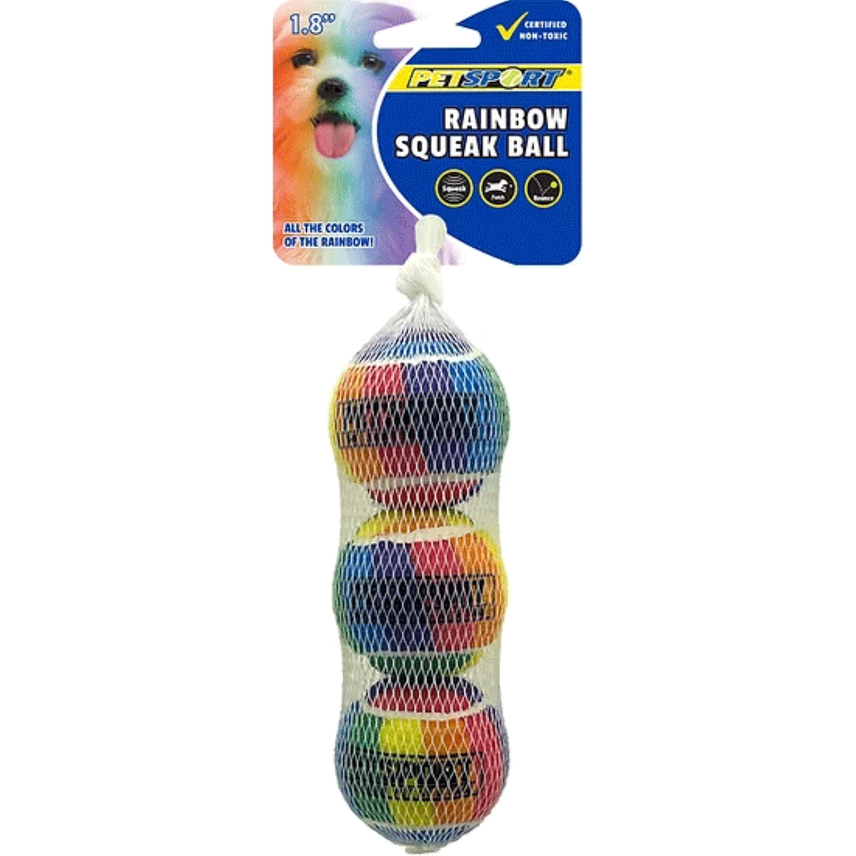 PetSport Rainbow Squeak Tennis Ball Dog Toys 3-Pack