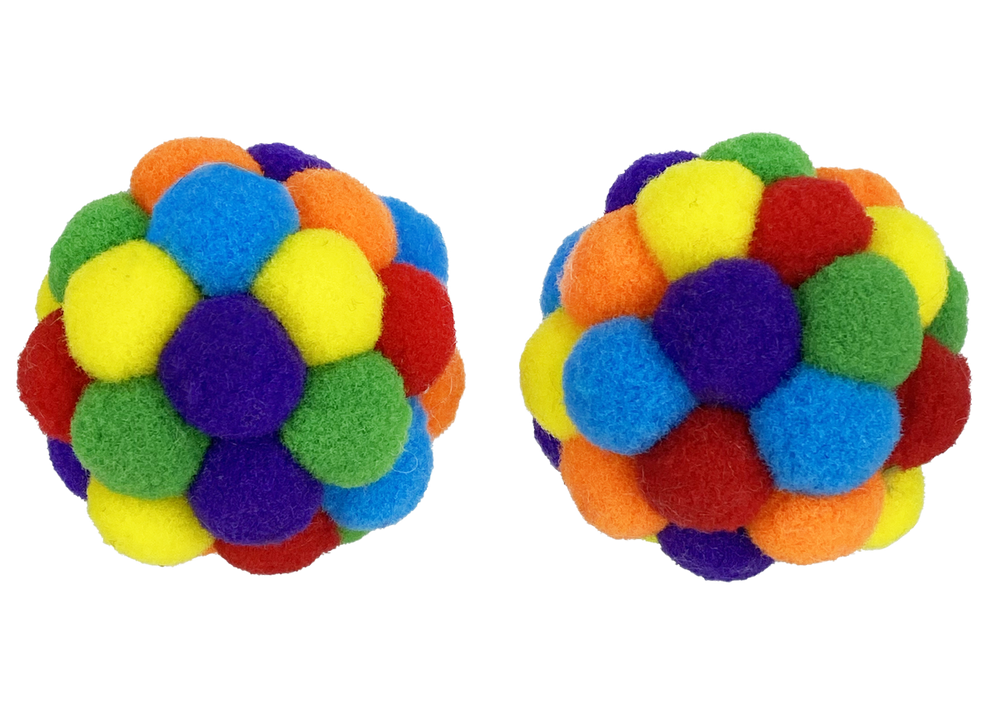Multipet PomPom Balls with Rattle Cat Toys - 2-Pack