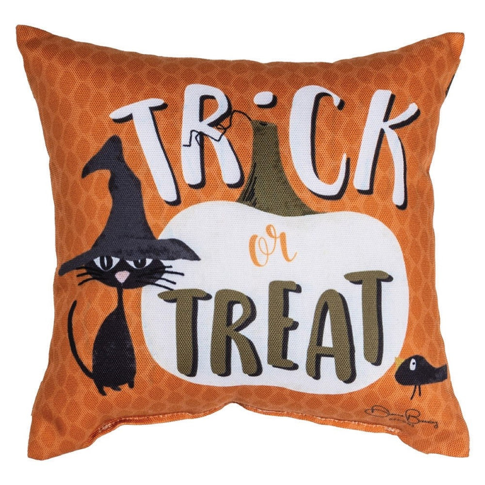 Pumpkin Spice Trick Or Treat Throw Pillow 9" x 9" By Deane Beesley
