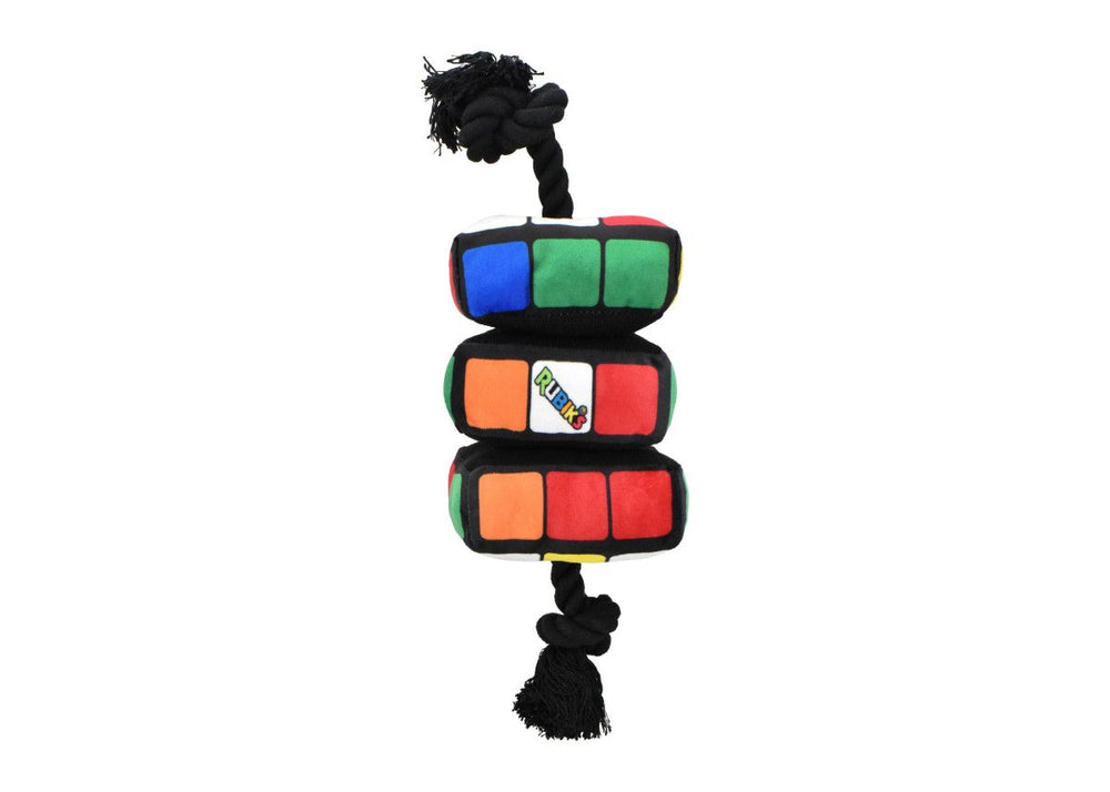 Multipet Rubik's Cube Rope with 3 Plush Cubes Dog Toy - 11.8"
