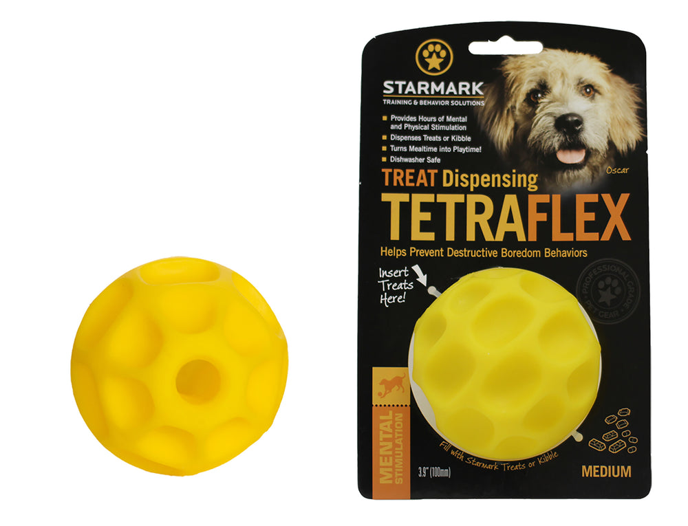 Starmark Treat Dispensing Tetraflex Dog Toy, Yellow (Multiple Sizes Available)