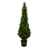 Vickerman Artificial Cedar Tree In Pot UV, 5', Warm White 3mm LED