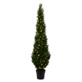 Vickerman Artificial Cedar Tree In Pot UV, 7', Warm White 3mm LED