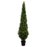 Vickerman Artificial Cedar Tree In Pot UV, 8', Warm White 3mm LED