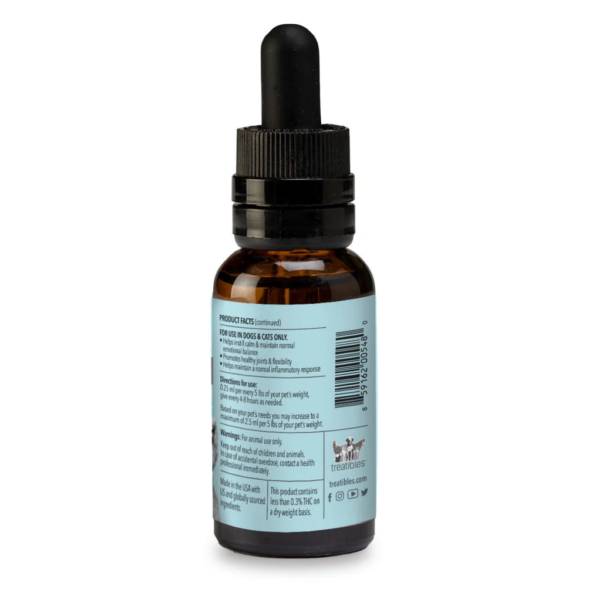 Treatibles 90mg Organic Full Spectrum CBD Hemp Oil Dropper Bottle for Cats & Dogs, 1 oz