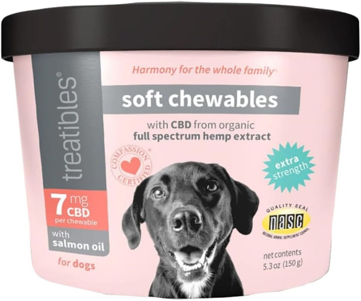 Treatibles Extra Strength with Salmon Oil 7 mg CBD for Dogs Soft Chewables