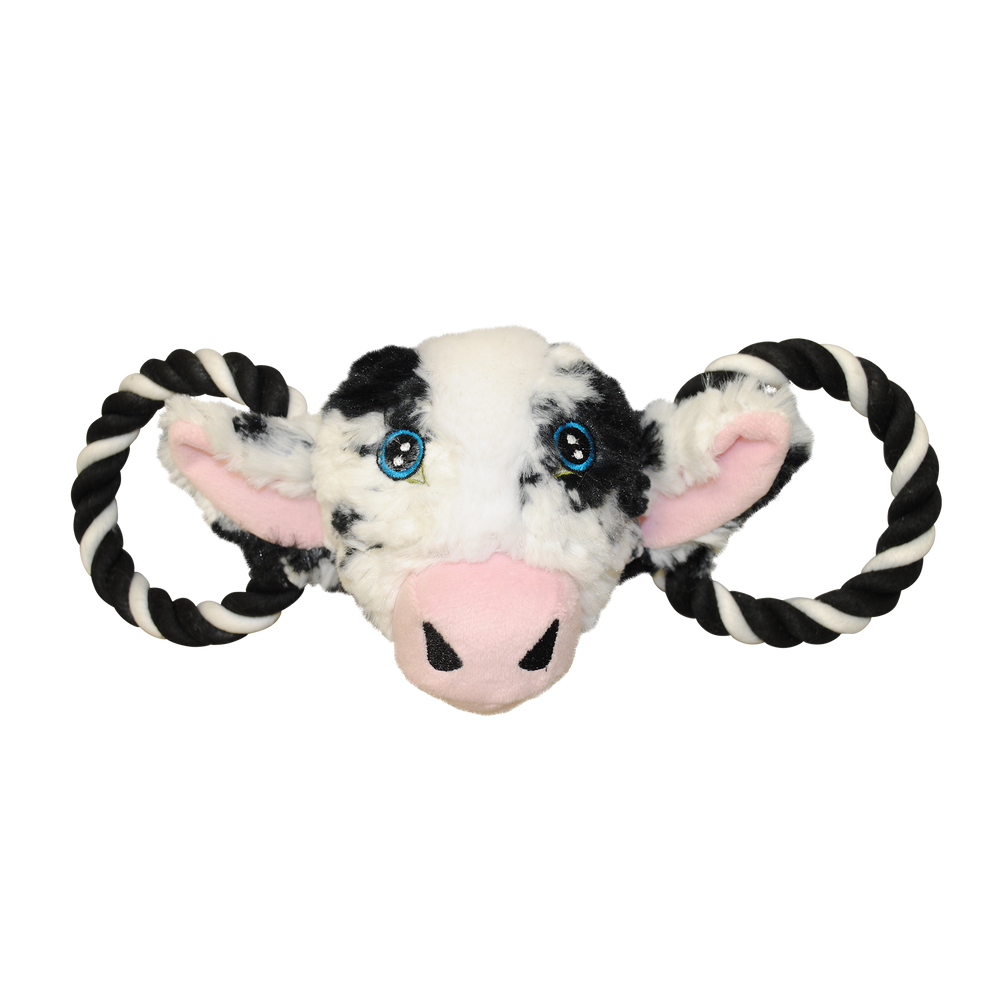 Tug-a-Mal Squeaky Tug Dog Toy - Cow / Medium