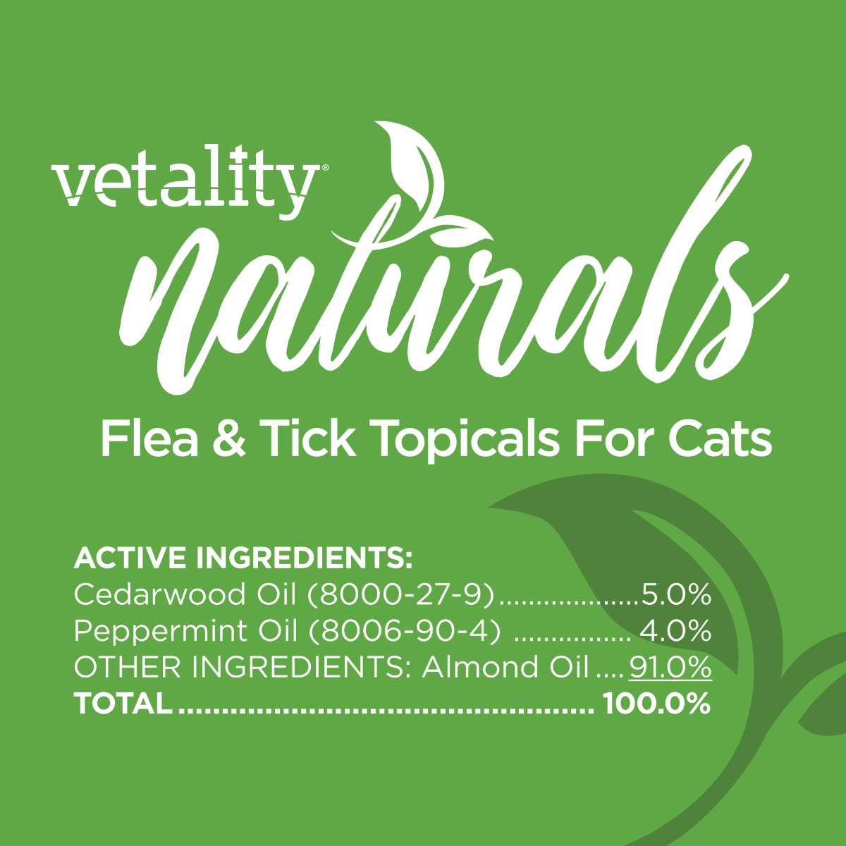 Vetality Naturals Flea & Tick Topicals for Cats, 3 Doses