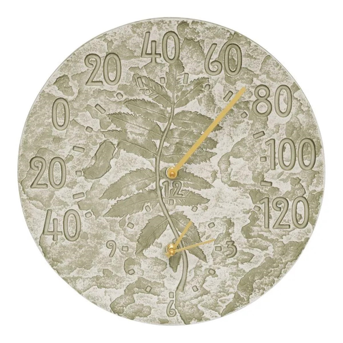 Whitehall Fossil Sumac 14″ Indoor Outdoor Wall Clock & Thermometer, Moss Green