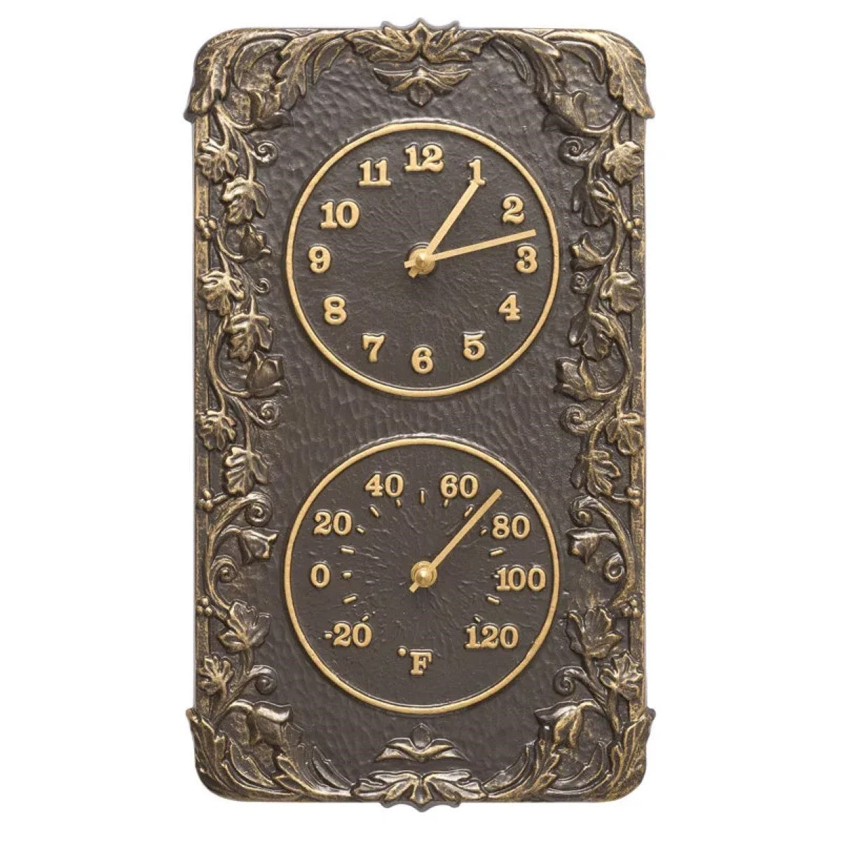 Whitehall Acanthus Indoor Outdoor Wall Clock & Thermometer, French Bronze