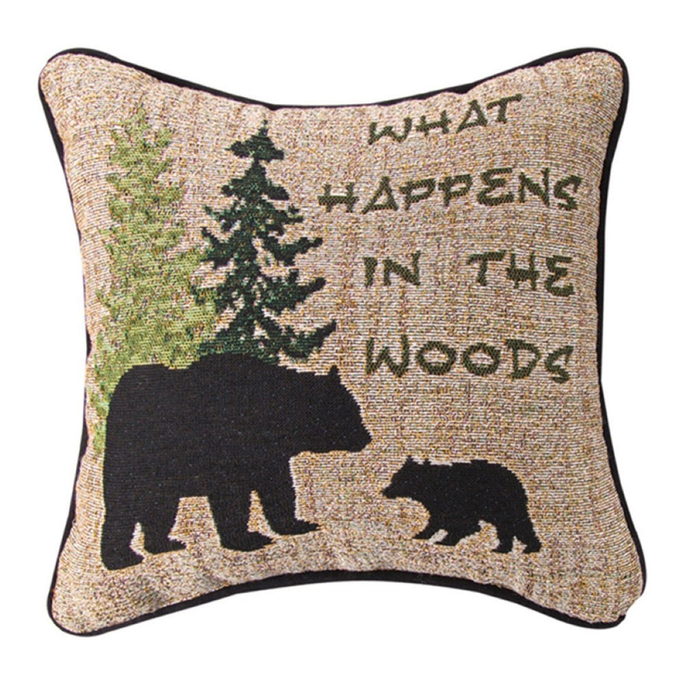 What Happens In The Wood Throw Pillow 12" x 12" By Manual Woodworkers & Weavers