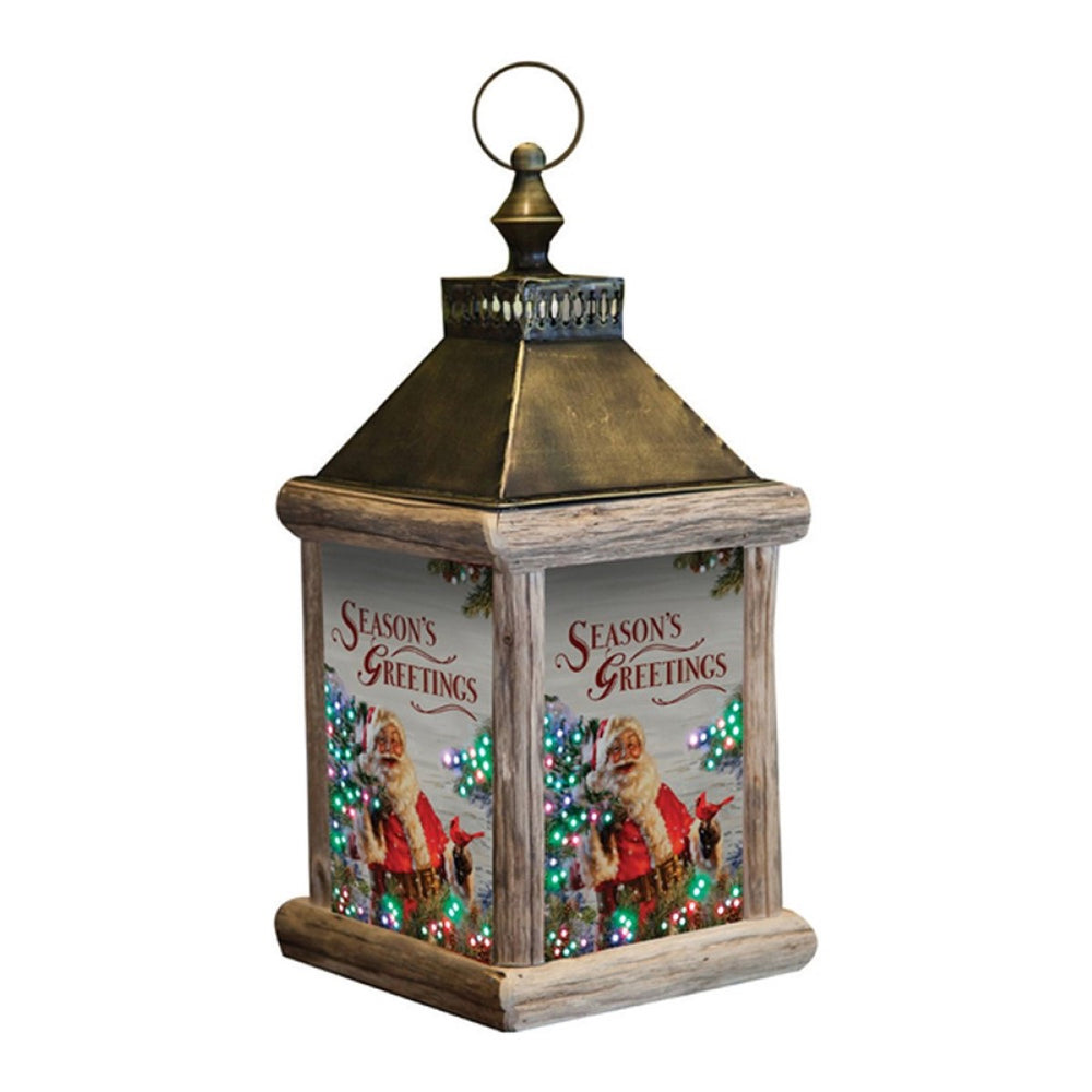 Winter Birch Santa Fiber Optic Lantern 7.5" x 7.5" x 15.5" By Manual Woodworkers & Weavers