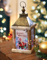 Winter Birch Santa Fiber Optic Lantern 7.5" x 7.5" x 15.5" By Manual Woodworkers & Weavers