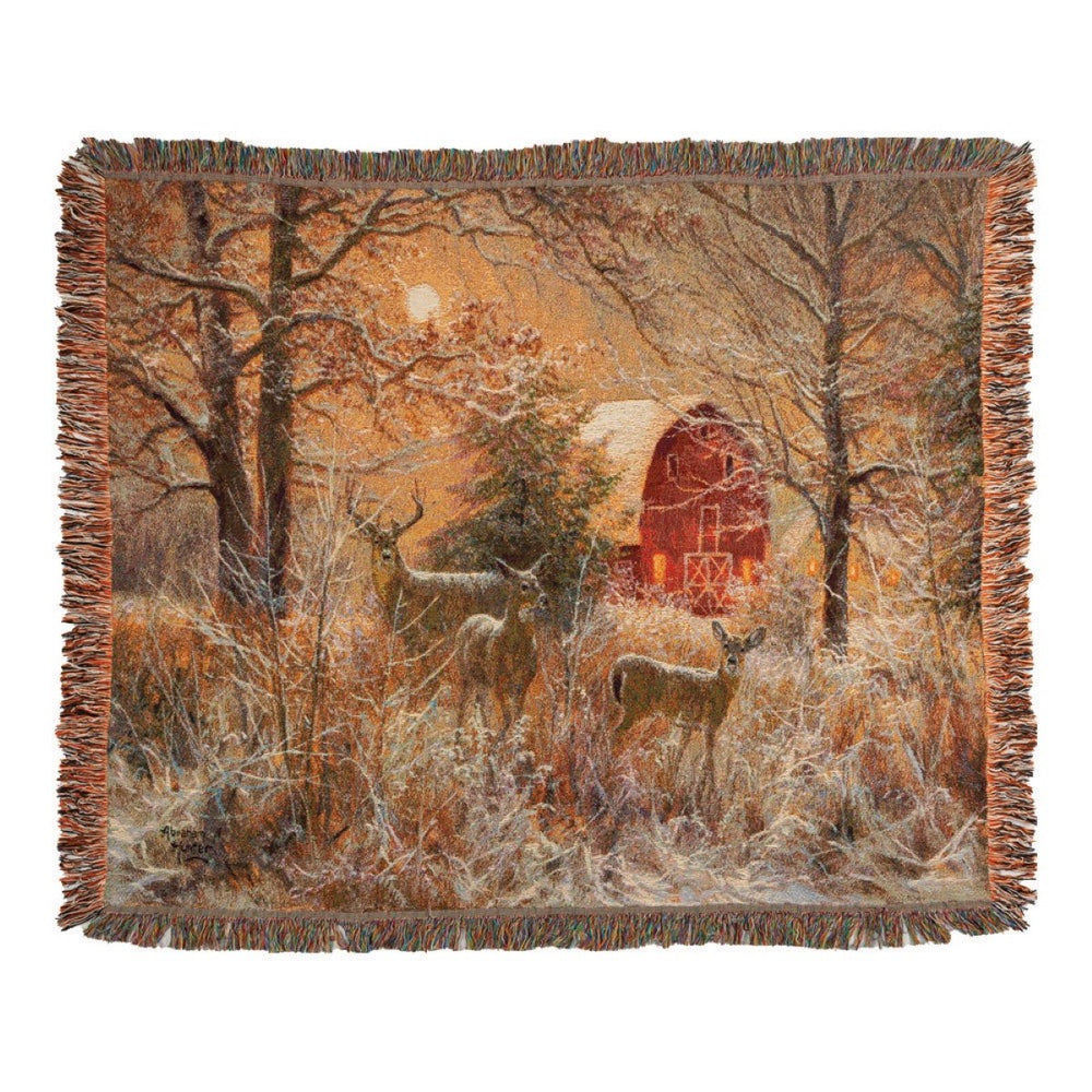 Winter Moonlight Tapestry Throw Blanket 50" x 60" By Abraham Hunter
