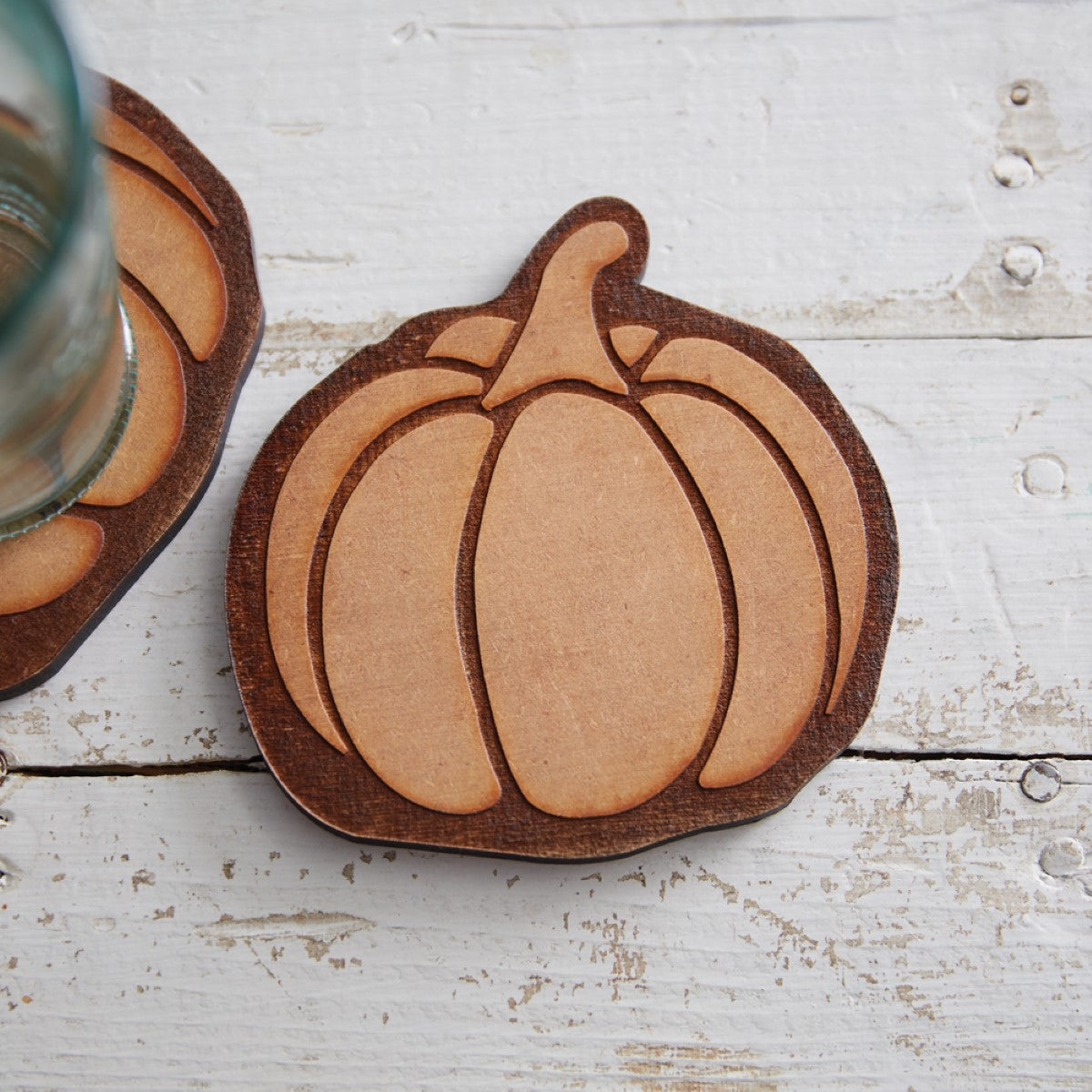 Wood Burned Pumpkin Coasters, Set of 4 By CTW Home Collection