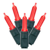 Vickerman Italian Mini LED Christmas Light Set, Green Wire, 50 Lights, 25', Red