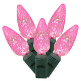 Vickerman C6 LED Christmas Light Set, Green Wire, 50 Lights, 25', Pink