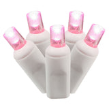 Vickerman Wide Angle LED Christmas Light Set, White Wire, 50 Lights, 25', Pink