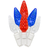 Vickerman C6 LED Christmas Light Set, White Wire, 50 Lights, 25', Red/White/Blue