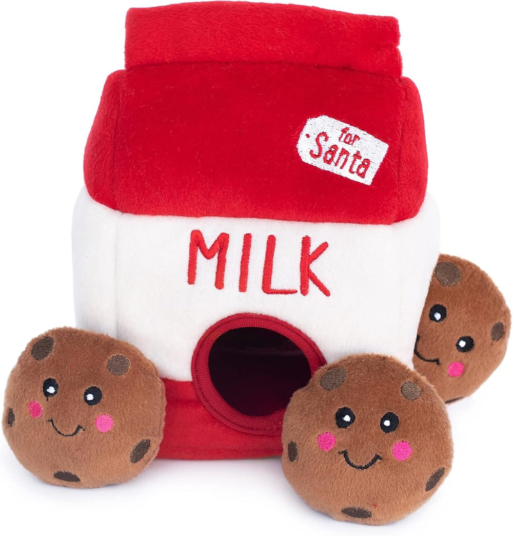 ZippyPaws Holiday Burrow - Santa's Milk & Cookies Plush Dog Toy