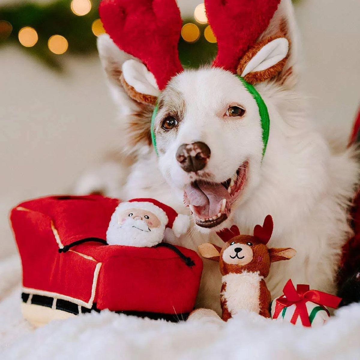 ZippyPaws Holiday Burrow - Santa's Sleigh Plush Dog Toy