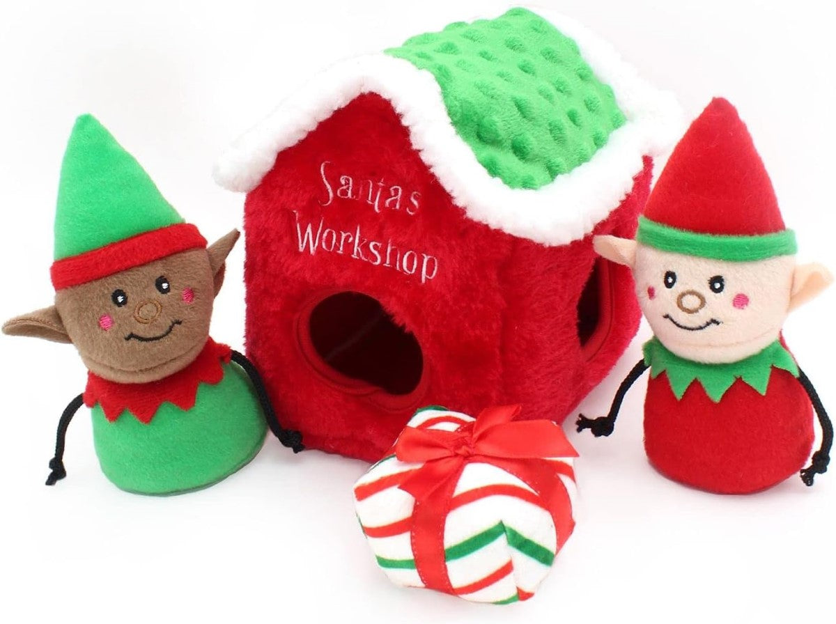 ZippyPaws Holiday Burrow - Santa's Workshop Plush Dog Toy