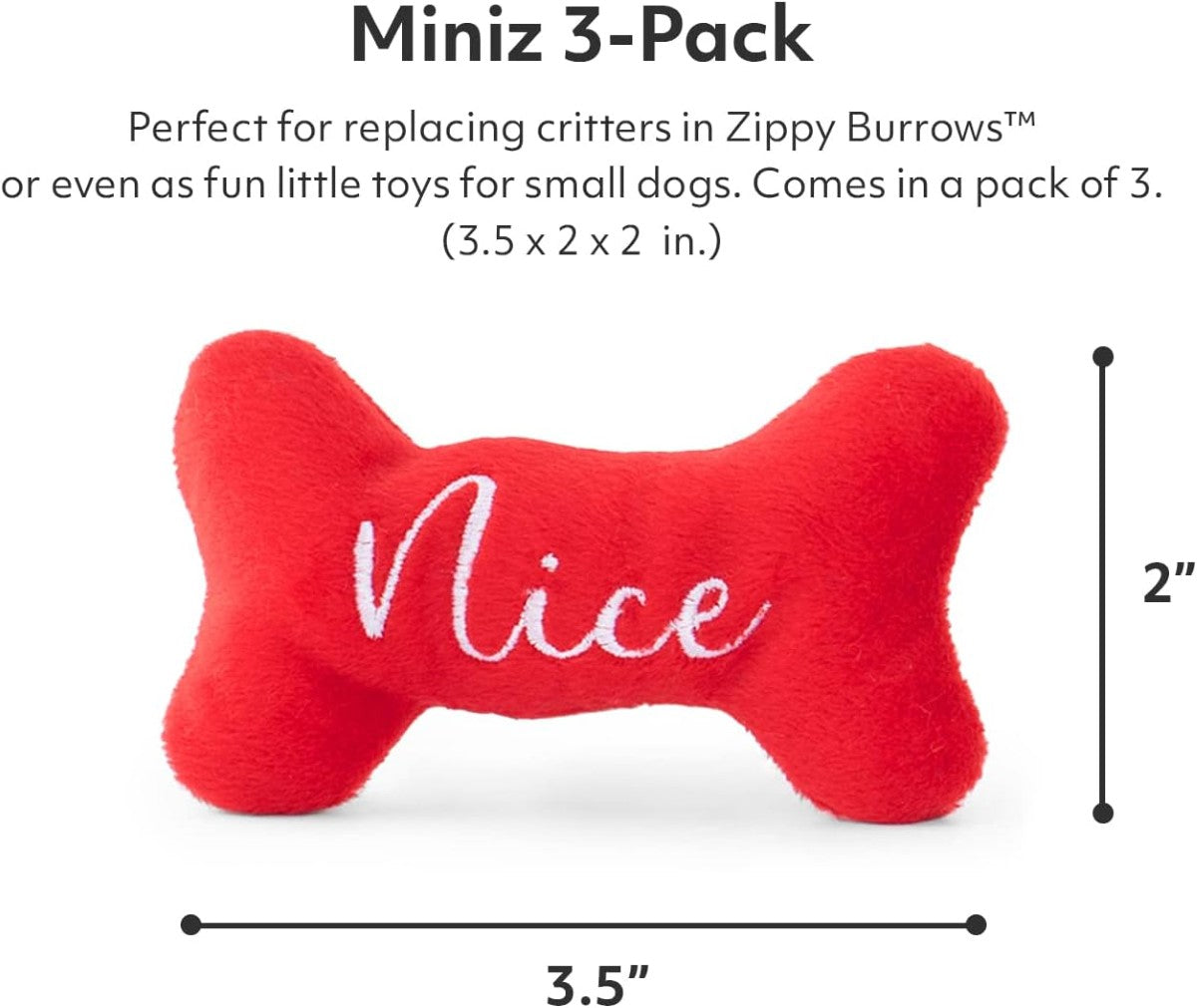 ZippyPaws Holiday Miniz 3-Pack Naughty and Nice Bones Plush Dog Toy