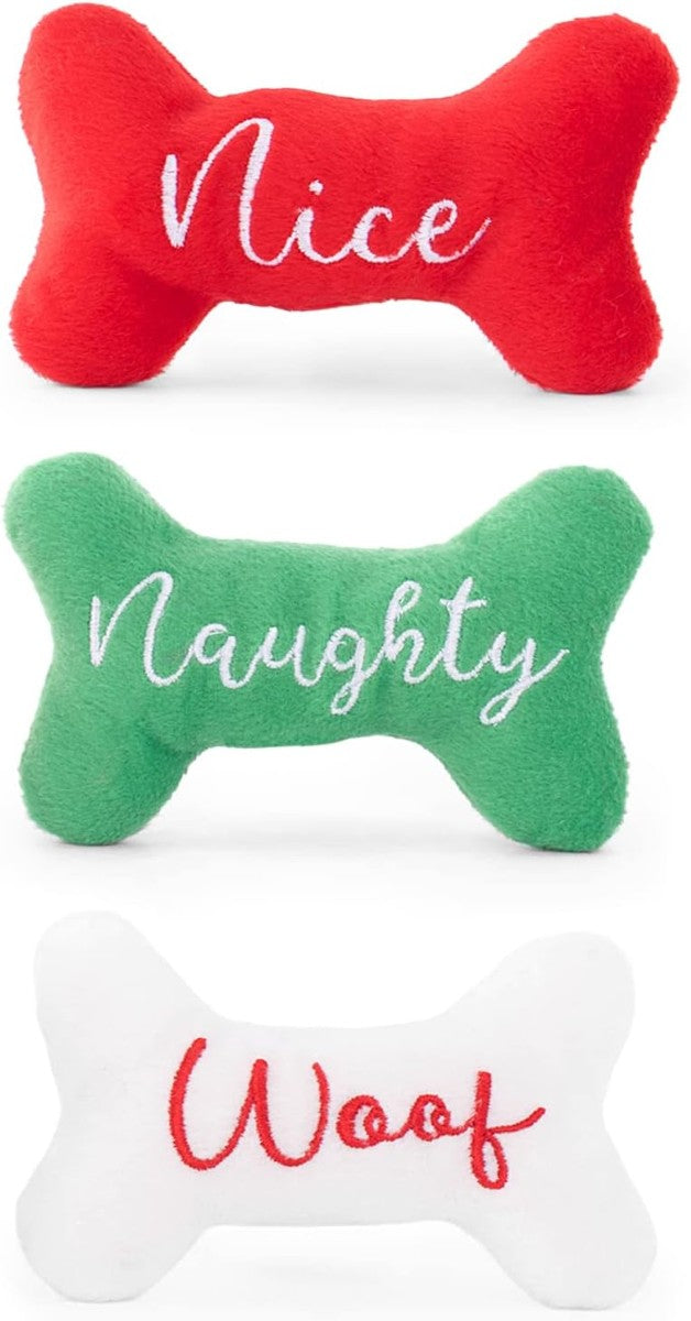 ZippyPaws Holiday Miniz 3-Pack Naughty and Nice Bones Plush Dog Toy