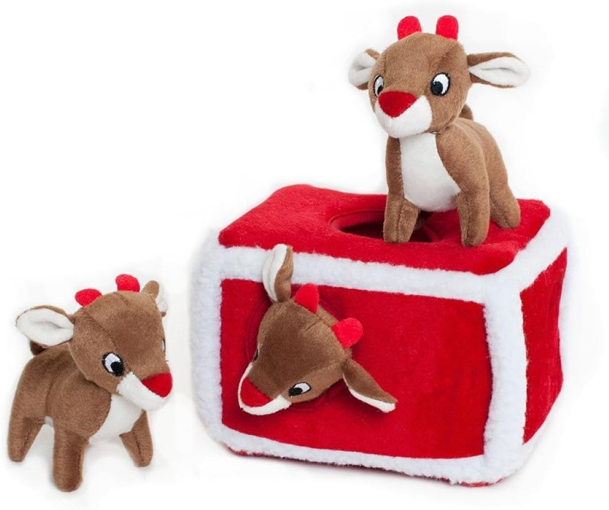 ZippyPaws Holiday Zippy Burrow - Reindeer Pen Plush Dog Toy