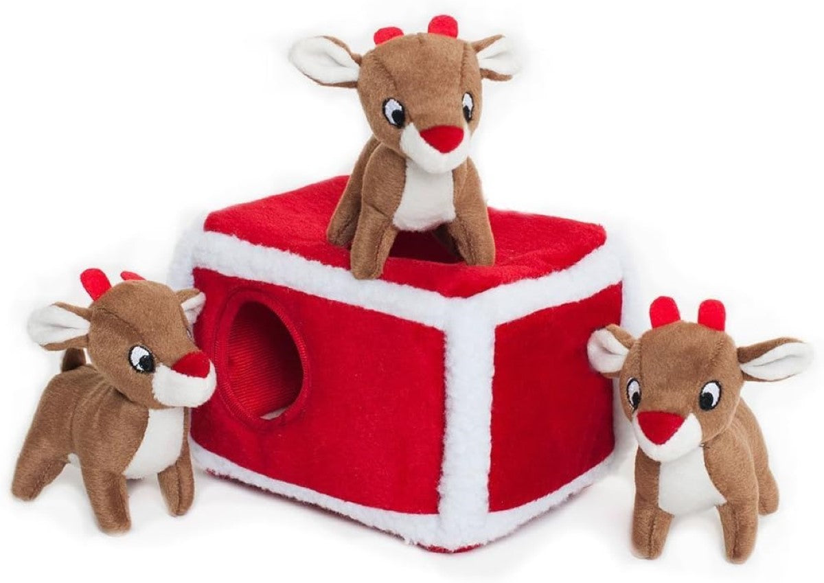 ZippyPaws Holiday Zippy Burrow - Reindeer Pen Plush Dog Toy