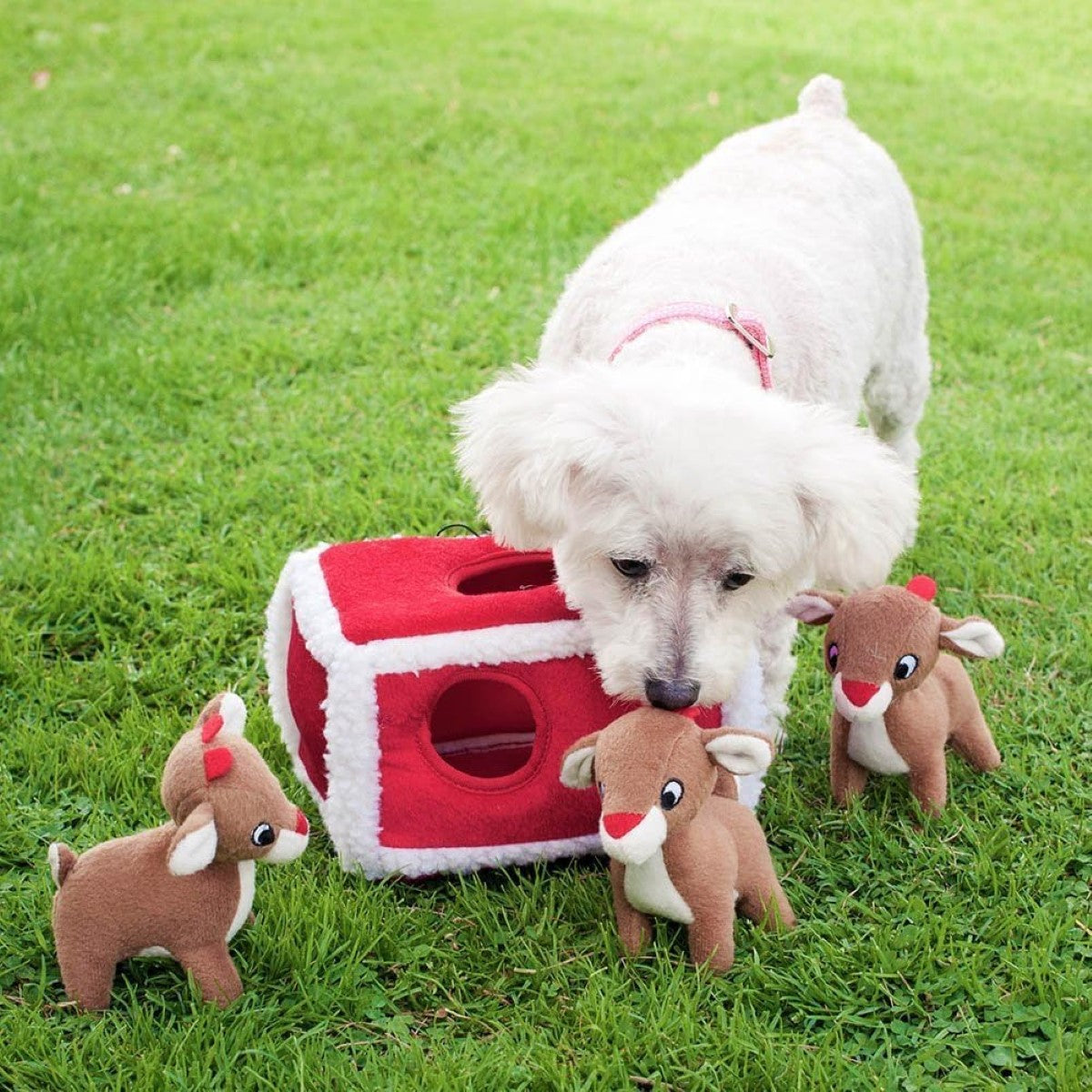 ZippyPaws Holiday Zippy Burrow - Reindeer Pen Plush Dog Toy