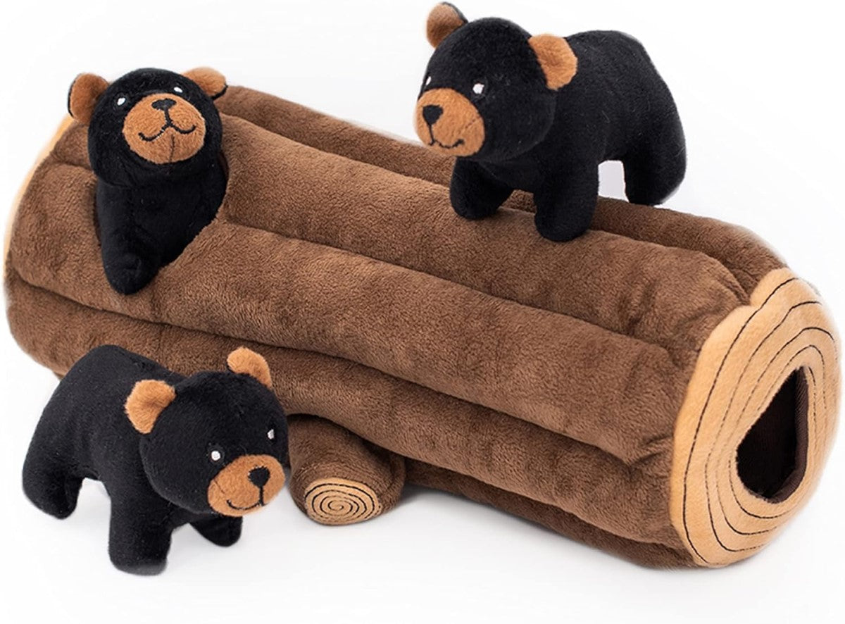 ZippyPaws Zippy Burrow Black Bear Log Plush Dog Toy